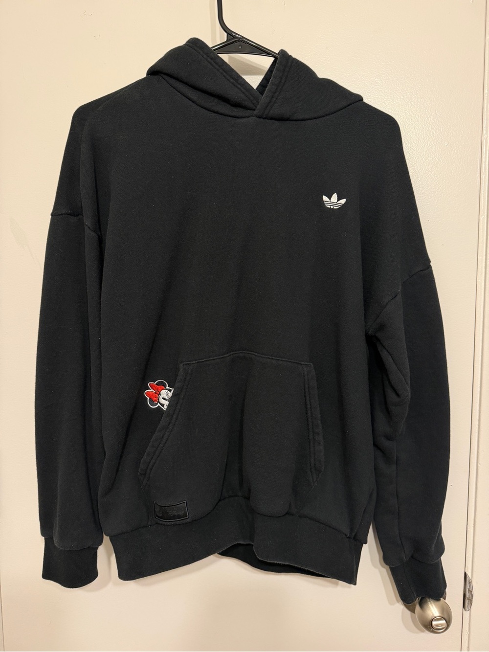 adidas Black Hoodie with White Trefoil and Red Accent